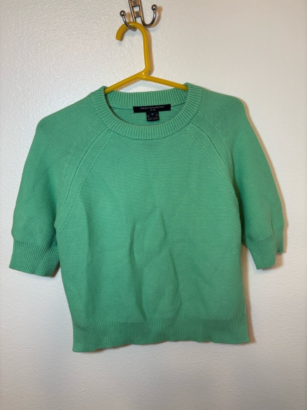 French Connection Mint Green cotton Knit minimalist Crewneck Sweater